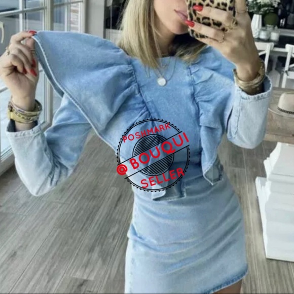 BLOGGERS FAVORITE ZARA RUFFLED SHORT DENIM DRESS - Picture 9 of 9